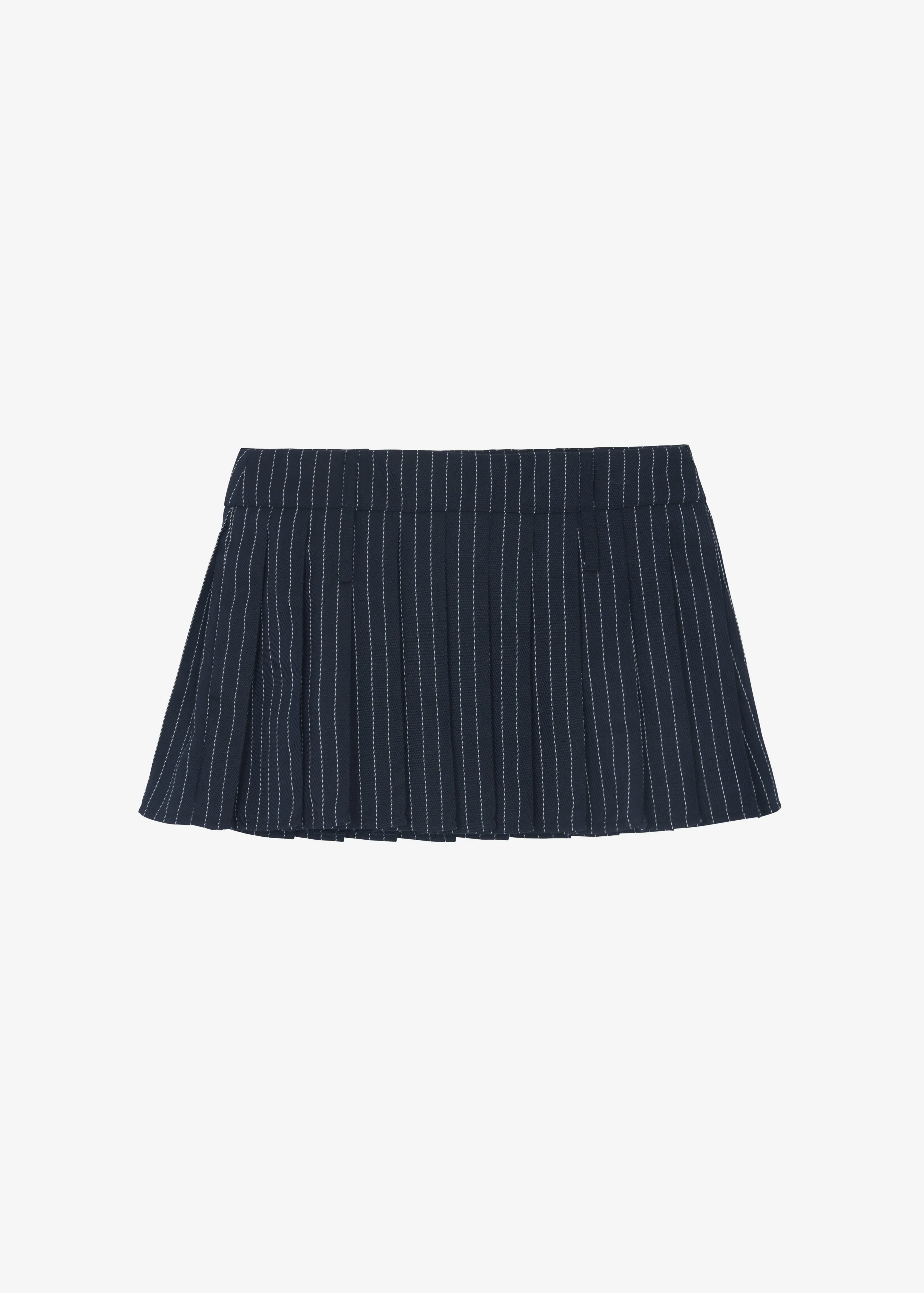 Blake Pleated Twill Mini Skirt - Navy/White Pinstripe