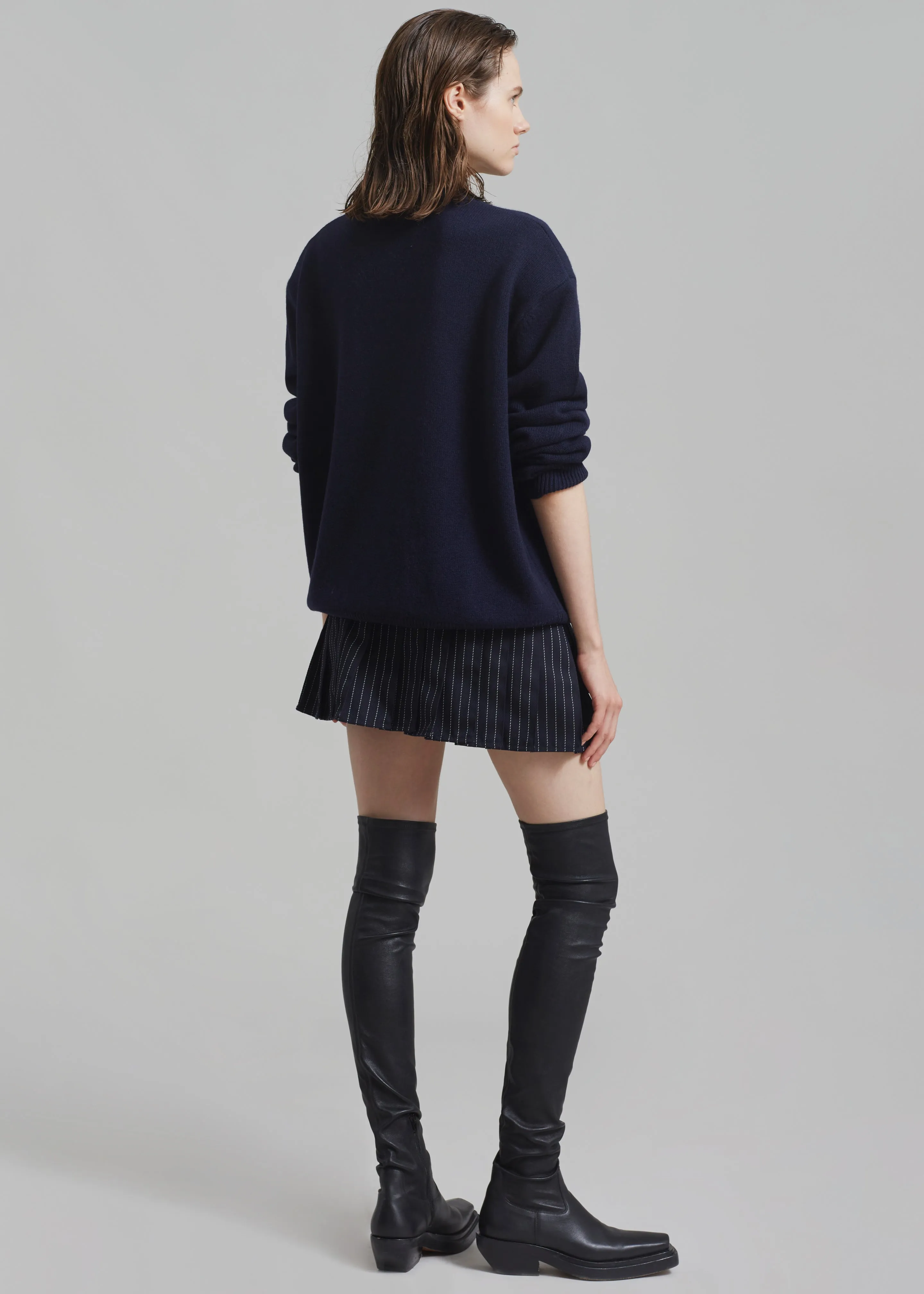 Blake Pleated Twill Mini Skirt - Navy/White Pinstripe