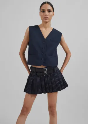 Blake Pleated Twill Mini Skirt - Navy/White Pinstripe
