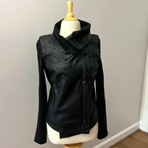 Blank NYC Black Vegan Leather High Neck Asymmetrical Zip Moto Jacket Sz M
