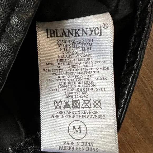 Blank NYC Black Vegan Leather High Neck Asymmetrical Zip Moto Jacket Sz M