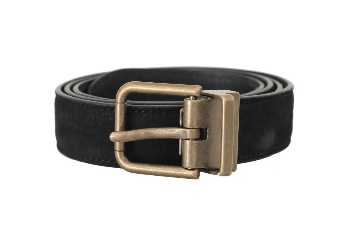 Blue Goatskin Suede Gold Buckle Mens Belt
