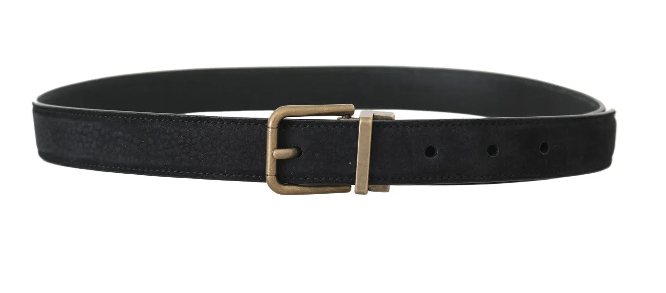 Blue Goatskin Suede Gold Buckle Mens Belt