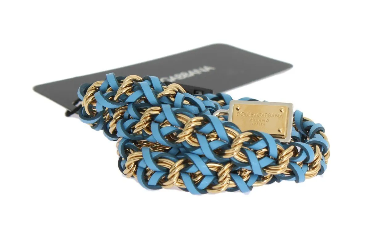 Blue Leather Crystal Gold Belt