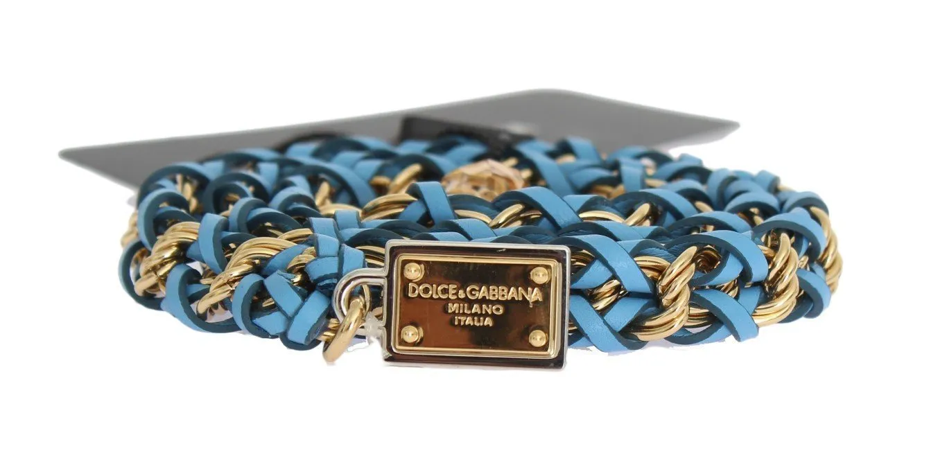 Blue Leather Crystal Gold Belt
