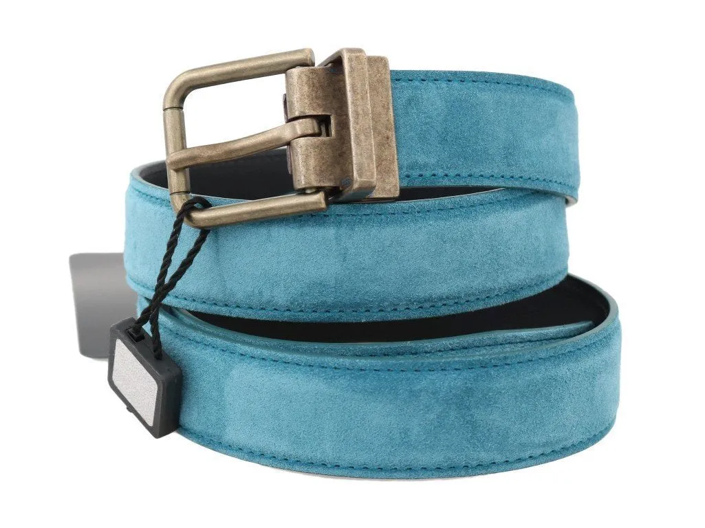 Blue Leather Gold Buckle Belt