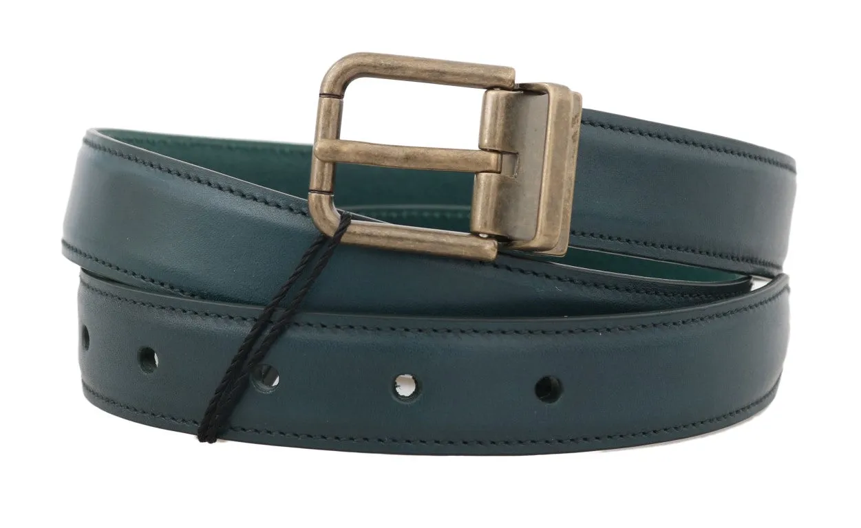 Blue Leather Gold Buckle Belt