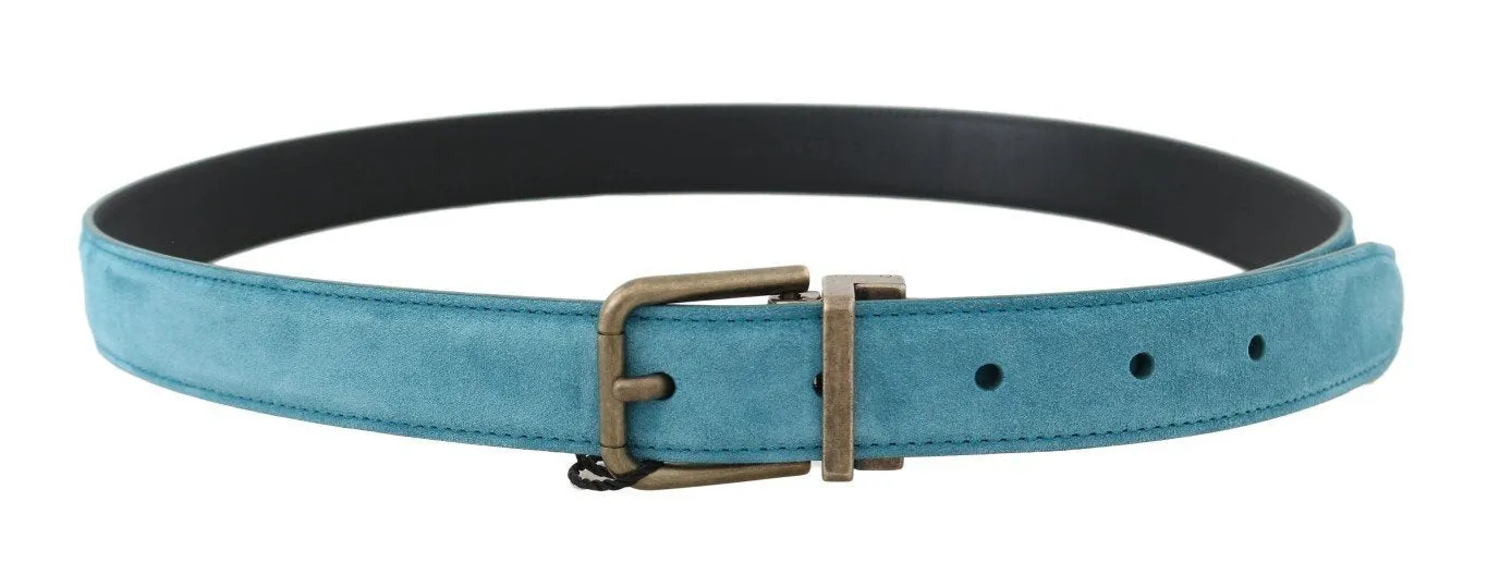 Blue Leather Gold Buckle Belt