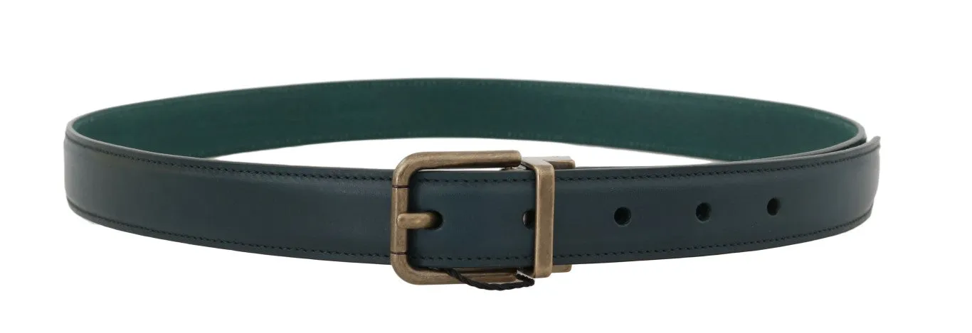 Blue Leather Gold Buckle Belt