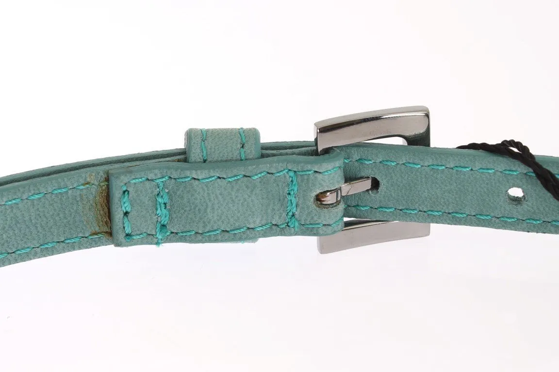 Blue Leather Silver Buckle Belt