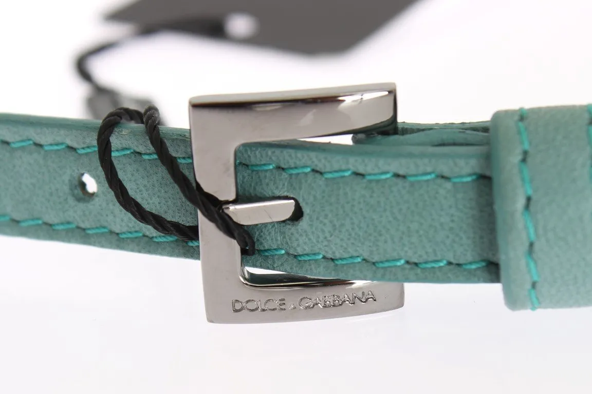 Blue Leather Silver Buckle Belt