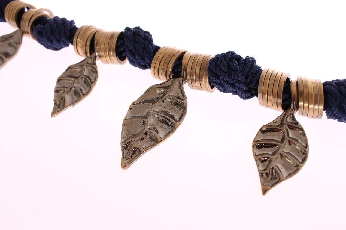 Blue Rope Gold Brass Leaf Crystal Belt