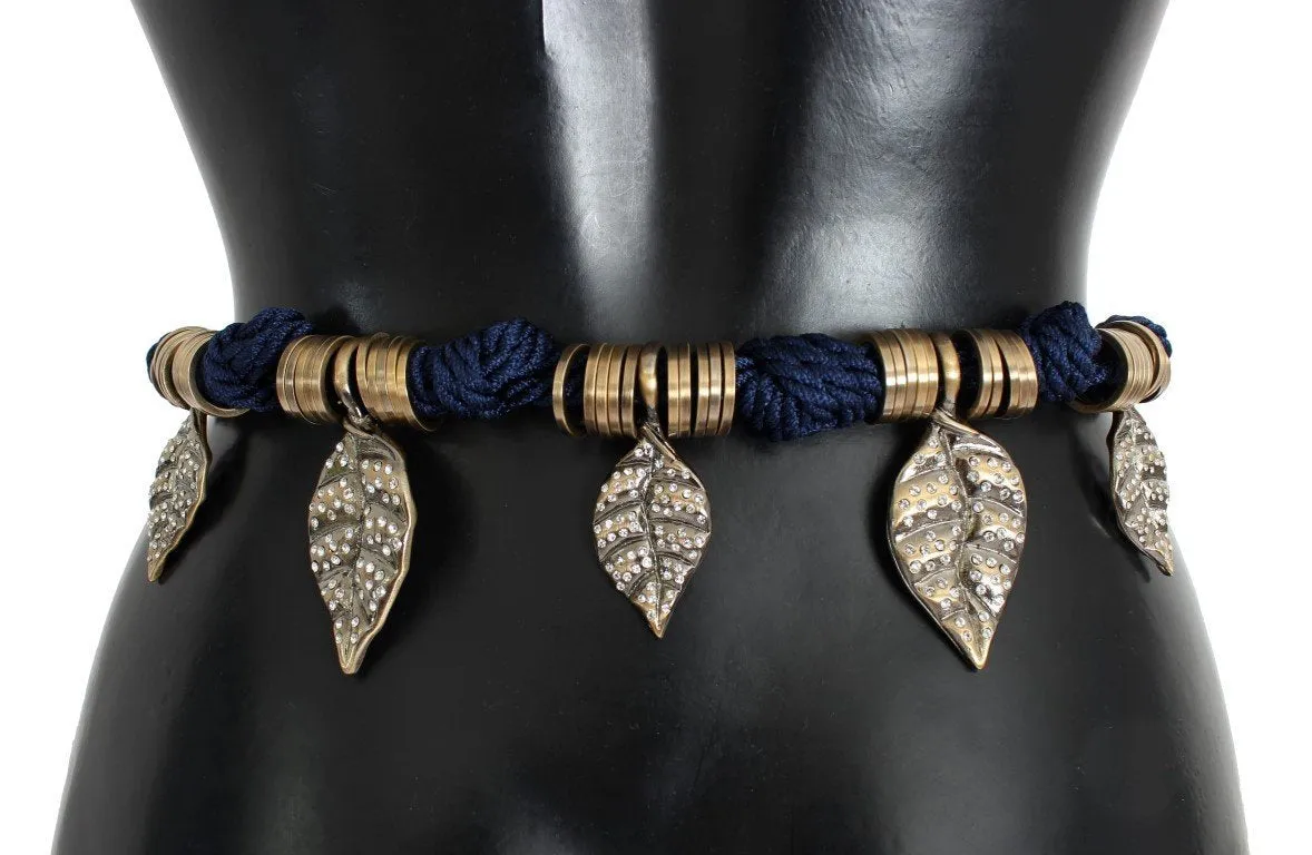 Blue Rope Gold Brass Leaf Crystal Belt