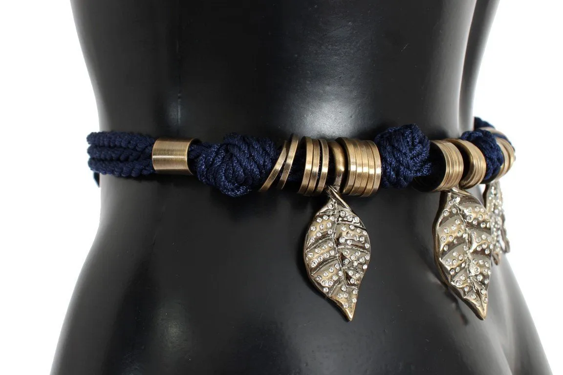 Blue Rope Gold Brass Leaf Crystal Belt