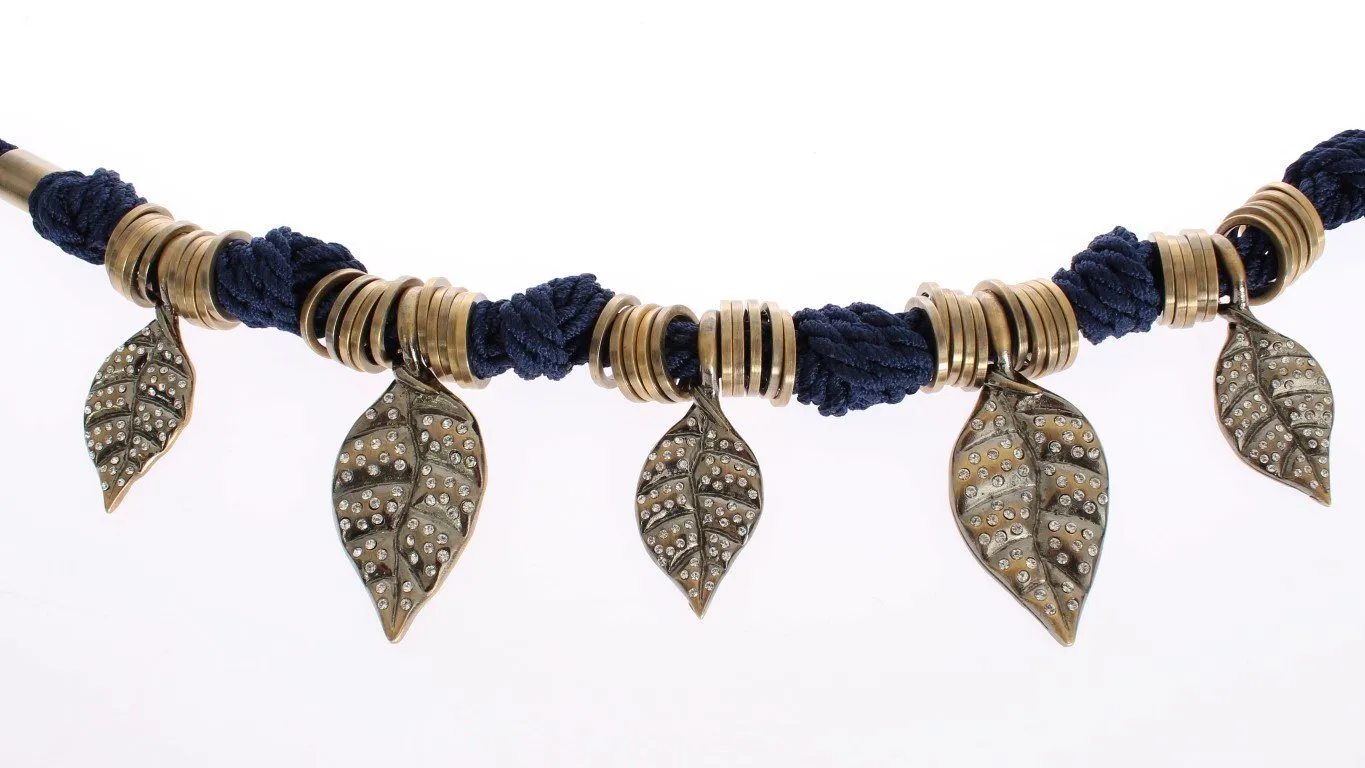 Blue Rope Gold Brass Leaf Crystal Belt