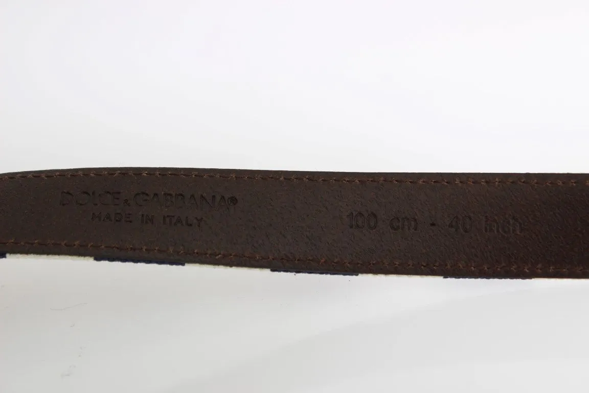 Blue White Cotton Leather Belt