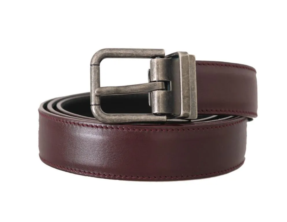 Bordeaux Leather Brushed Buckle Mens Belt