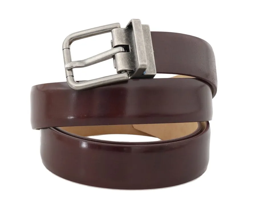 Bordeaux Leather Gray Buckle Belt