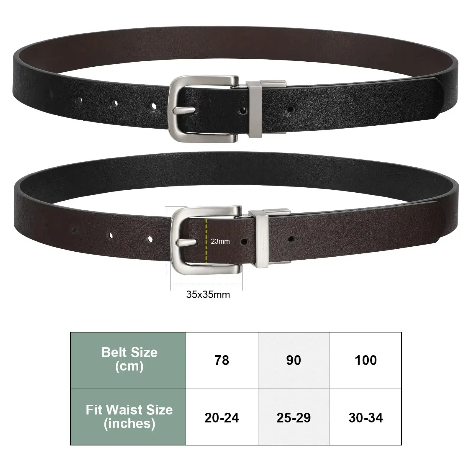 Boys Reversible Leather Belt School Uniform Casual Jeans Pants Belt for Kids