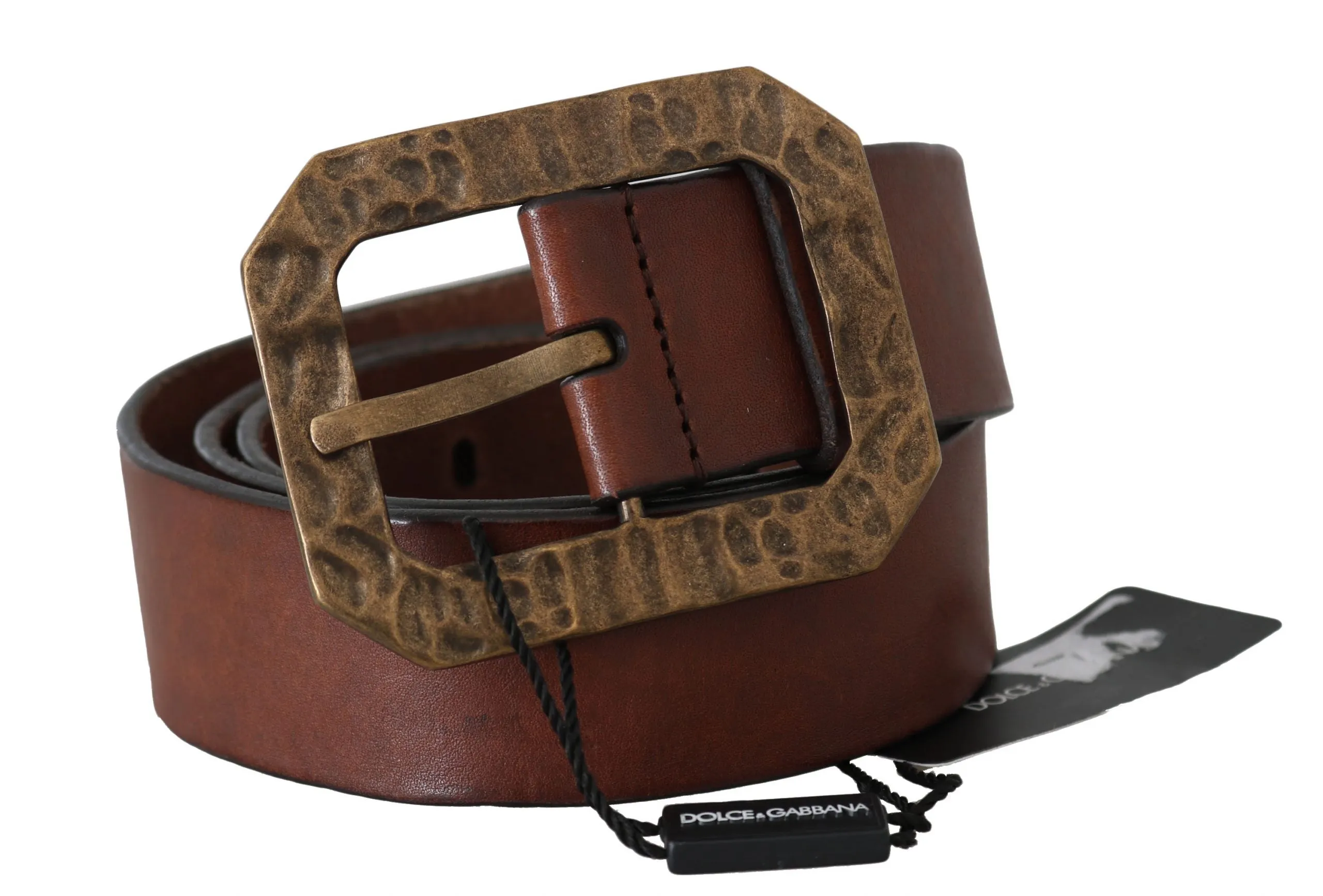 Brown Leather Brushed Gold Belt