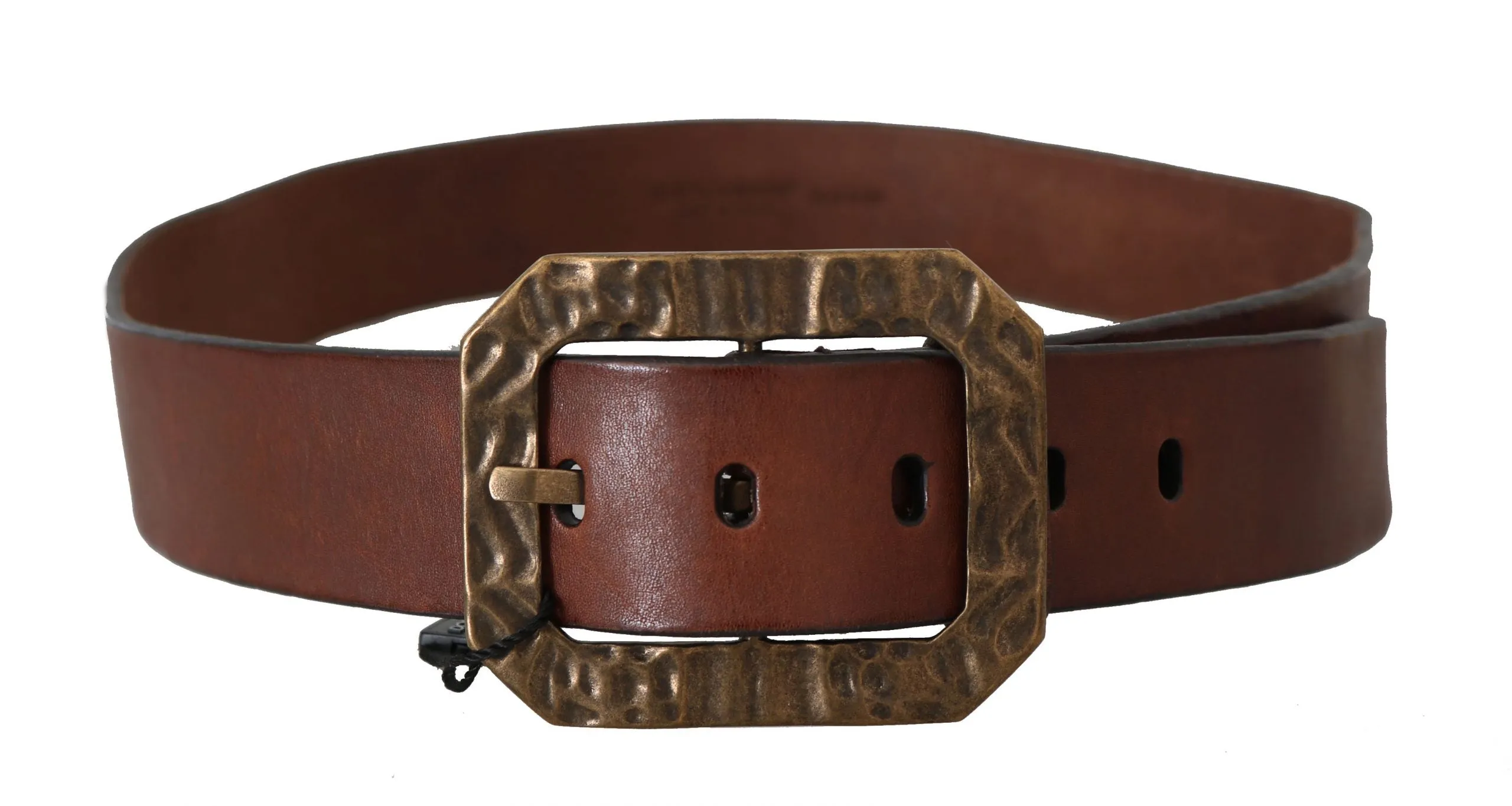 Brown Leather Brushed Gold Belt