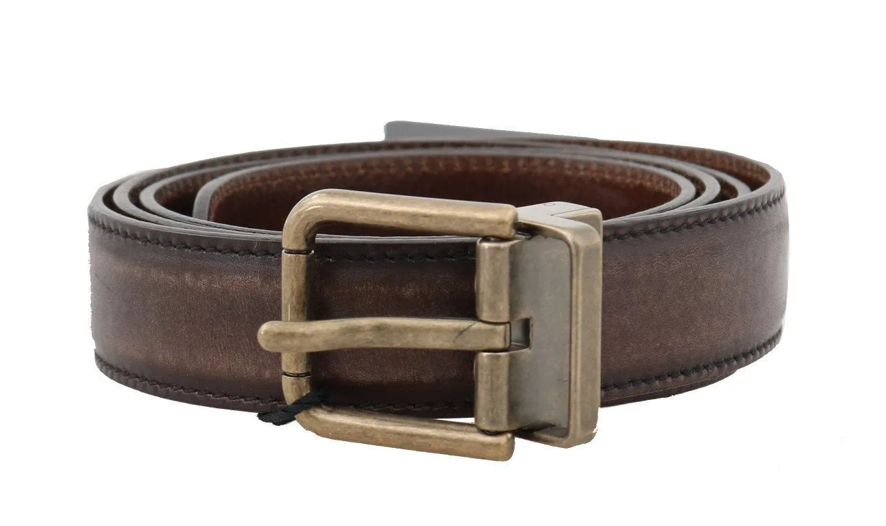 Brown Leather Gold Brushed Buckle Belt