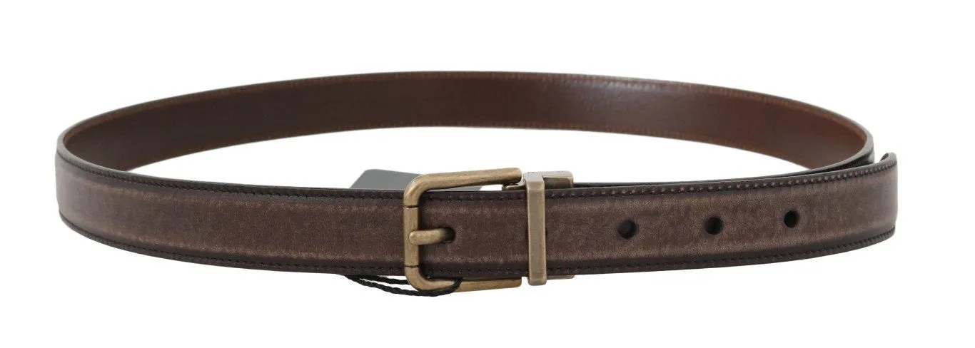 Brown Leather Gold Brushed Buckle Belt