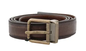 Brown Leather Gold Brushed Buckle Belt