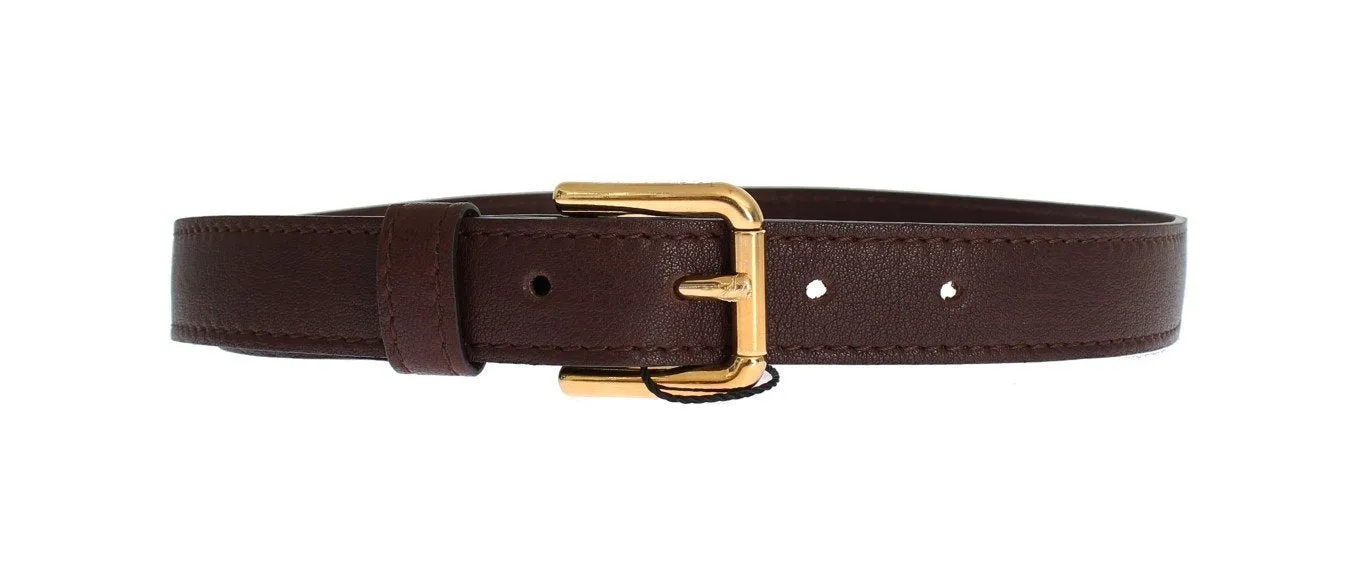 Brown Leather Gold Buckle Logo Belt