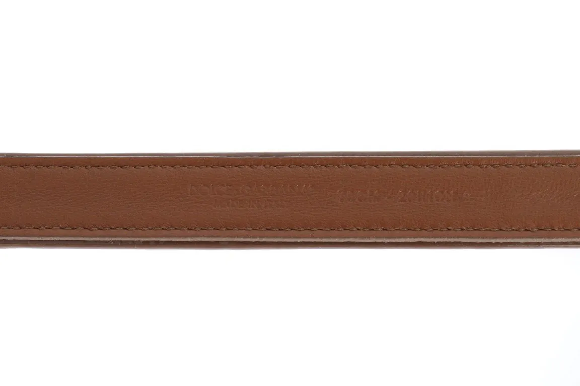 Brown Leather Gold Buckle Logo Waist Belt