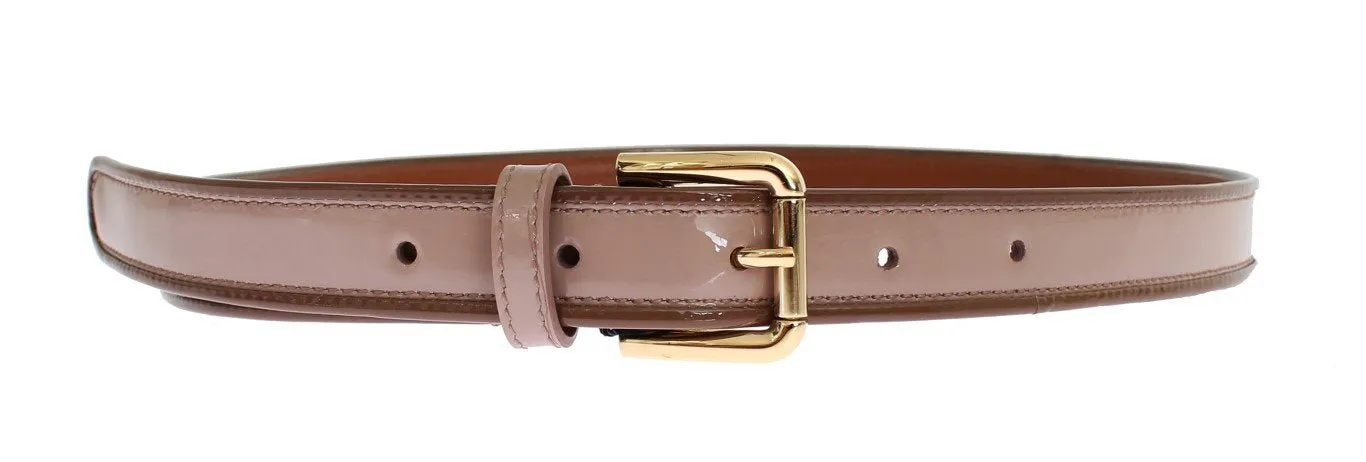 Brown Leather Gold Buckle Logo Waist Belt