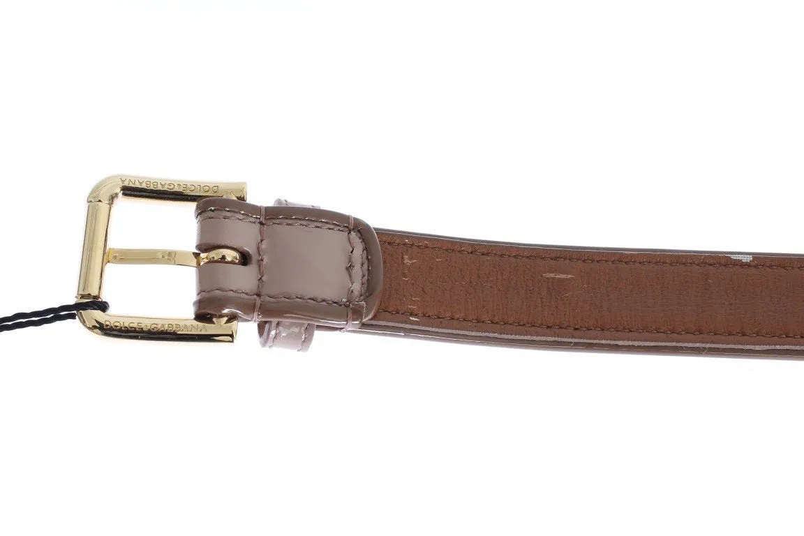 Brown Leather Gold Buckle Logo Waist Belt