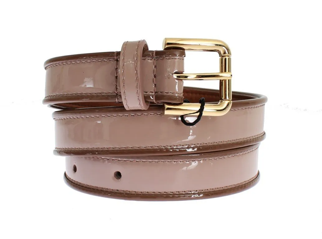 Brown Leather Gold Buckle Logo Waist Belt