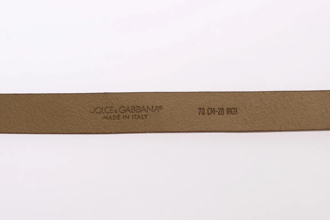 Brown Leather Gold Buckle Logo Waist Belt