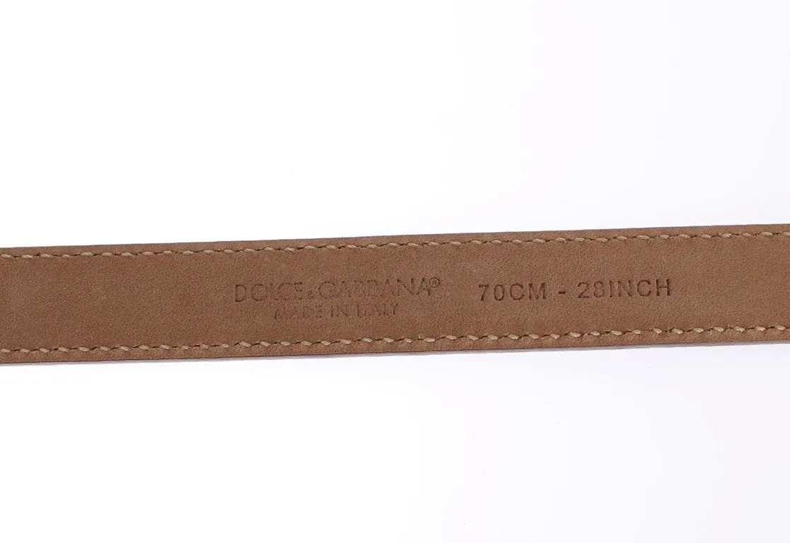 Brown Leather Gold Buckle Logo Waist Belt