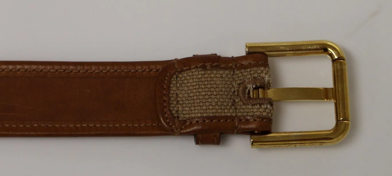Brown Leather Gold Logo Belt