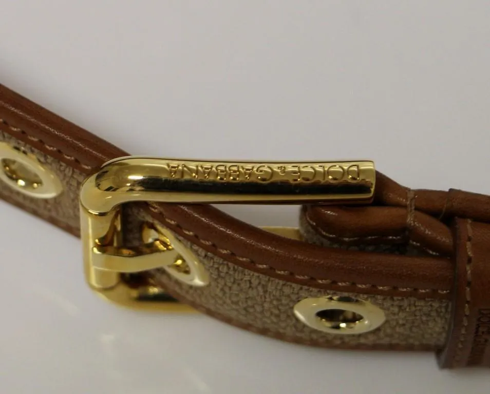 Brown Leather Gold Logo Belt