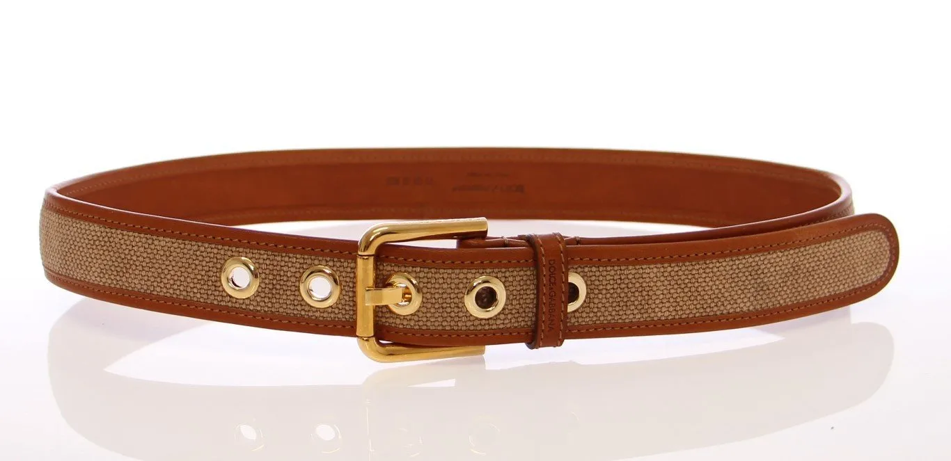 Brown Leather Gold Logo Belt