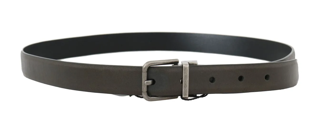 Brown Leather Gray Brushed Buckle Belt