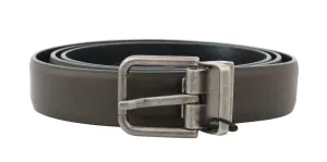 Brown Leather Gray Brushed Buckle Belt