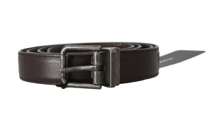 Brown Leather Gray Buckle Mens Belt
