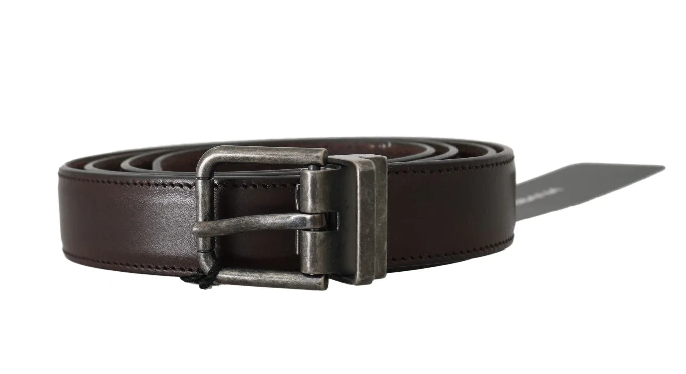 Brown Leather Gray Buckle Mens Belt