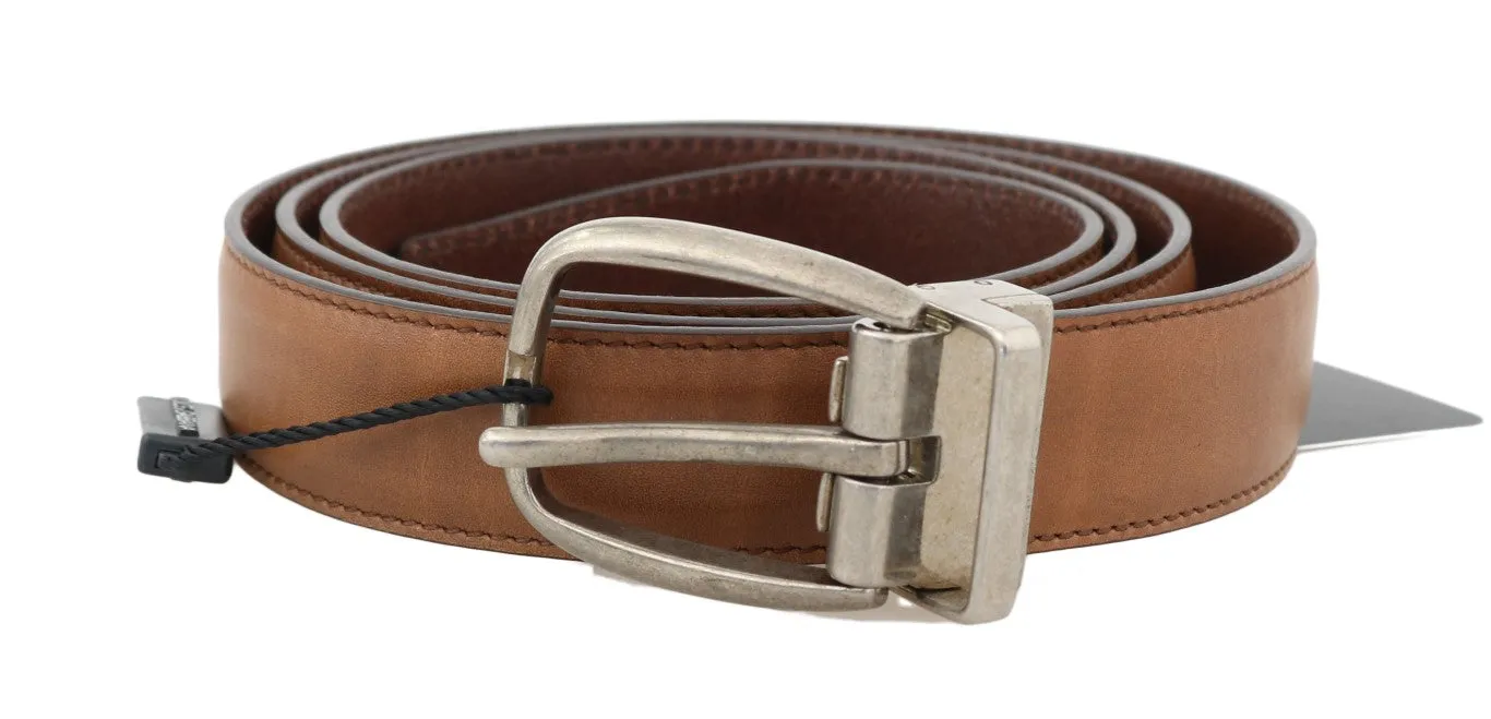 Brown Leather Gray Vintage Buckle Belt
