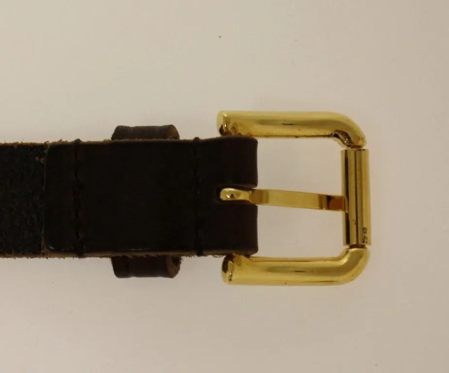 Brown Leather Logo Gold Buckle Belt