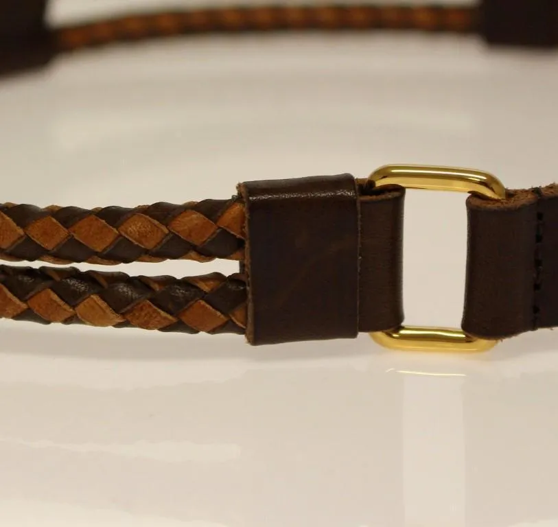 Brown Leather Logo Gold Buckle Belt