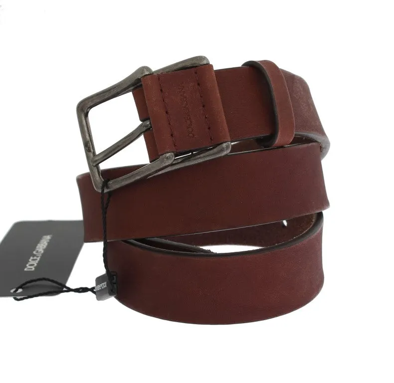 Brown Leather Logo Silver Buckle Belt