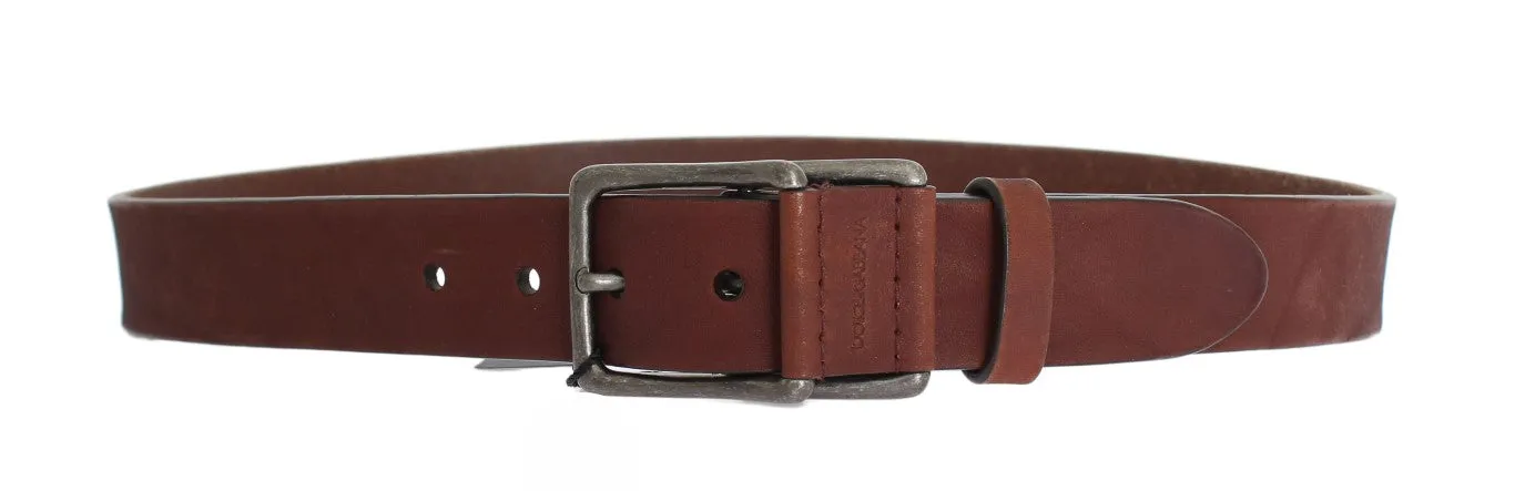 Brown Leather Logo Silver Buckle Belt