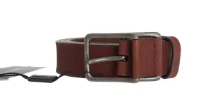 Brown Leather Logo Silver Buckle Belt