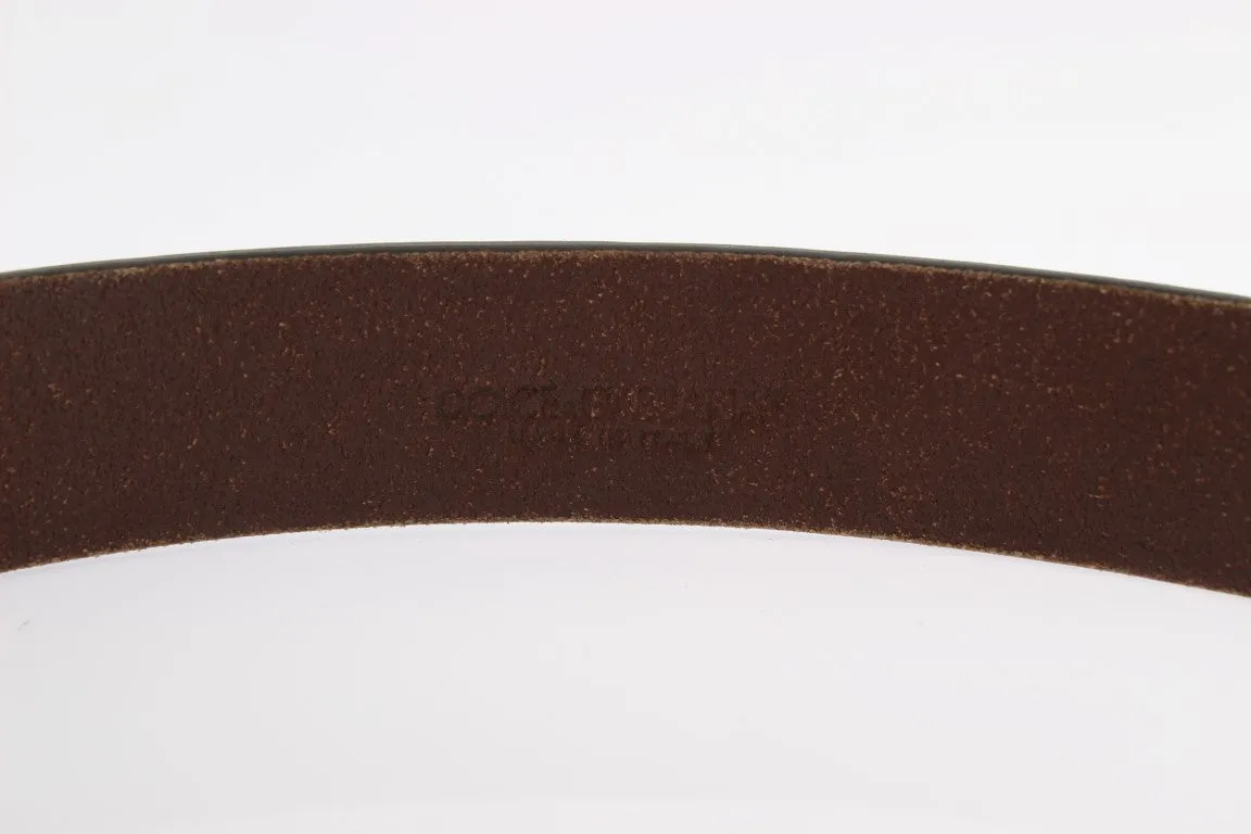Brown Leather Logo Silver Buckle Belt