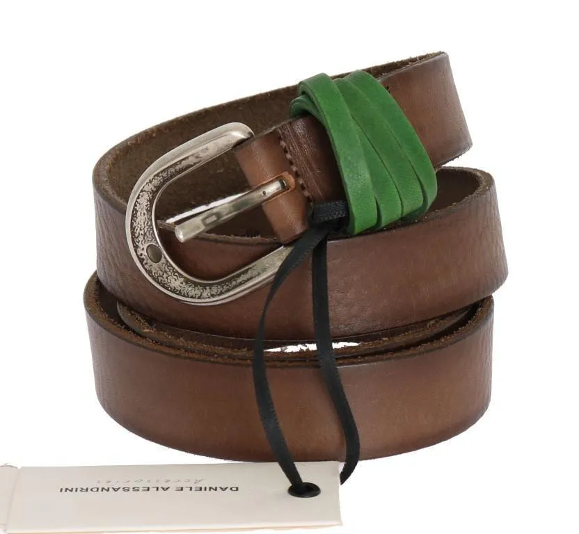 Brown Leather Silver Buckle Belt